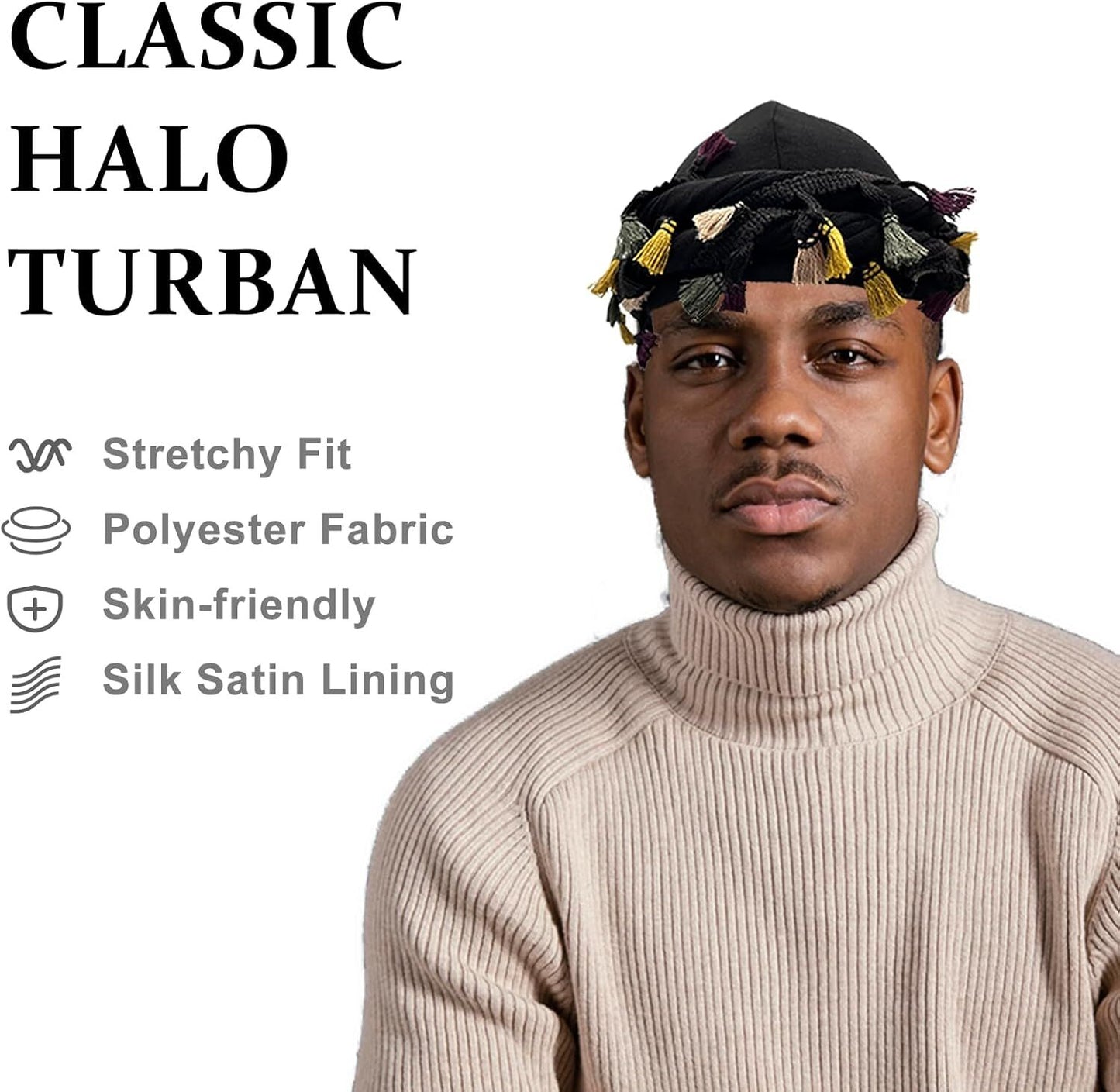 Turban for Men Adjustable Halo Silk Satin Lined Cap for Women Durag Twist Head W
