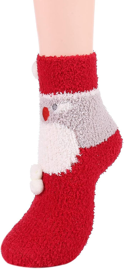 Womens Christmas Fuzzy Socks Fluffy Cozy Warm Super Soft Slipper Home Socks for Christmas