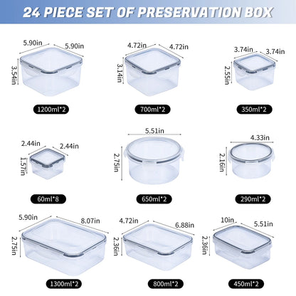 24 Pack Airtight Food Storage Containers Set with Lids, Plastic Leak-Proof Canisters for Cereal Flour Sugar,Bpa Free Leak Proof Plastic Lunch Boxes(Labels & Marker)