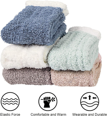 5 Pairs Womens Fuzzy Socks Cozy Soft Fluffy Cute Cat Animal Winter Warm Slipper Socks Christmas Stocking Stuffers