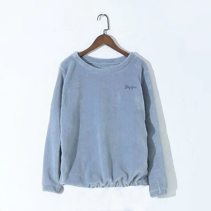 Women Velvet Pajama Set Loose Top and Warm Pants Home Casual Warm Woolen Suit Women Fleece Sets Winter Tracksuits