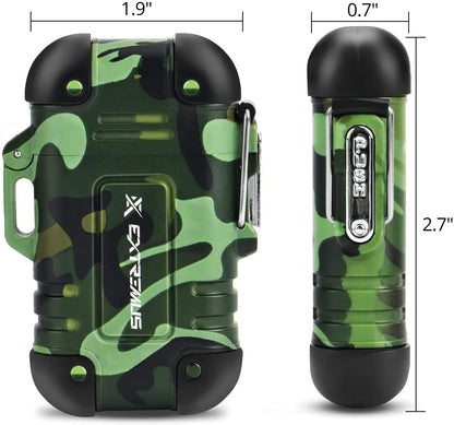 Blaze 360 Rechargeable Electric Lighters, Dual Arc Lighter, Windproof Plasma Lighter, Waterproof Lighter, Flameless Lighter with Whistle Lanyard for Camping (Army Green(Without Flash))