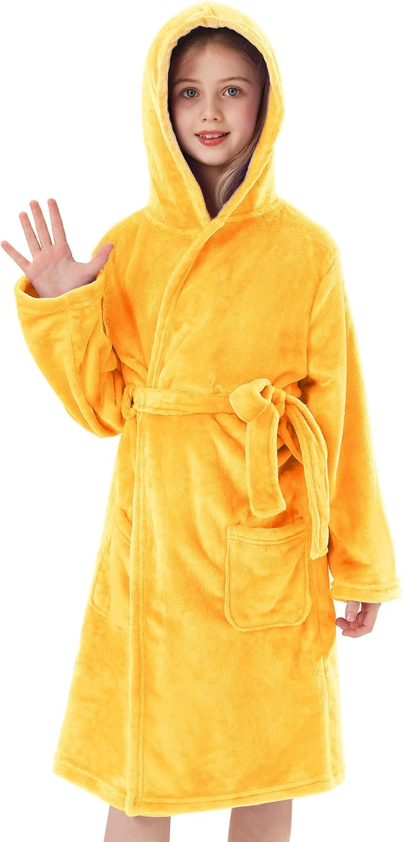 Girls Fleece Robe, Plush Hooded Soft Fuzzy Warm Fluffy Bathrobe for Kids 5-14 Years