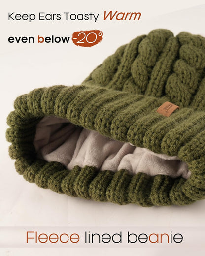 Winter Beanie Knit Hat for Women Warm Fleece Lined with Faux Fur Pom Poms Womens Thick Ski Hats Knitted Skull Cap