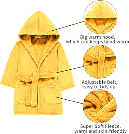 Girls Fleece Robe, Plush Hooded Soft Fuzzy Warm Fluffy Bathrobe for Kids 5-14 Years
