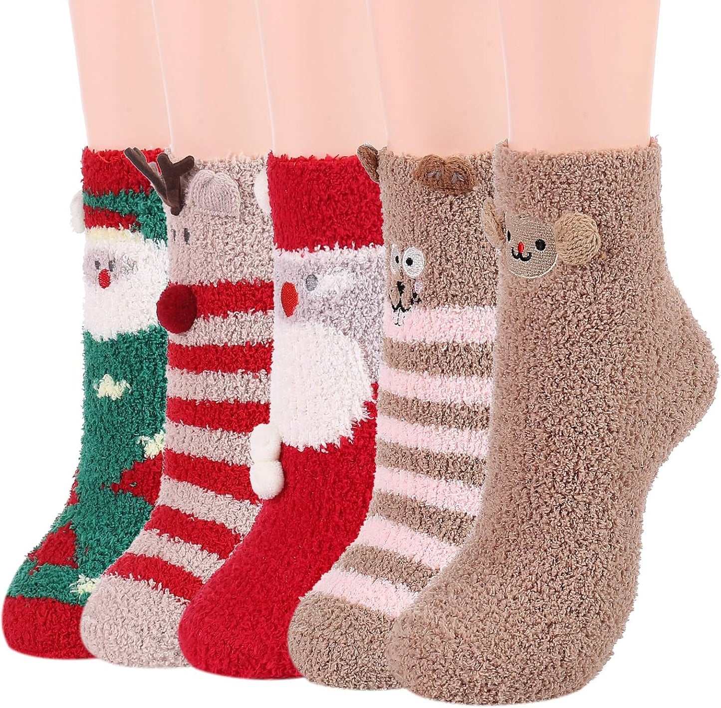 Womens Christmas Fuzzy Socks Fluffy Cozy Warm Super Soft Slipper Home Socks for Christmas