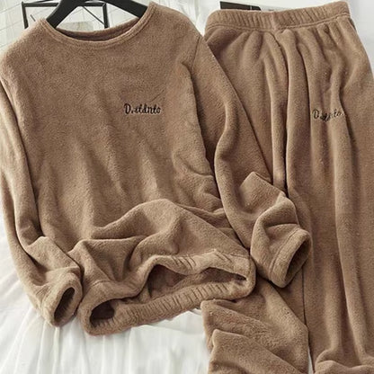 Women Velvet Pajama Set Loose Top and Warm Pants Home Casual Warm Woolen Suit Women Fleece Sets Winter Tracksuits