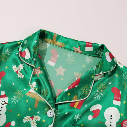 Pajama Set for Kid Baby Boy Girl Button-Up Silk Pajama Sleepwear Nightwear Loungewear Clothes Set Gifts for Kids