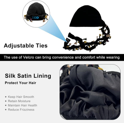Turban for Men Adjustable Halo Silk Satin Lined Cap for Women Durag Twist Head W