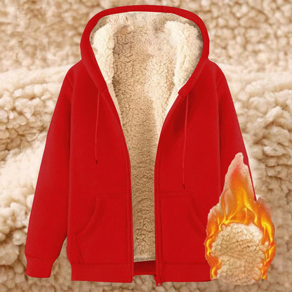 Fleece Full Zip Hoodie Men Sherpa Lined Warm Cozy Hoodie Jacket Casual Trendy Winter 2025 Outerwear with Pockets Red,L