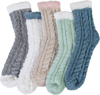5 Pairs Womens Fuzzy Socks Cozy Soft Fluffy Cute Cat Animal Winter Warm Slipper Socks Christmas Stocking Stuffers