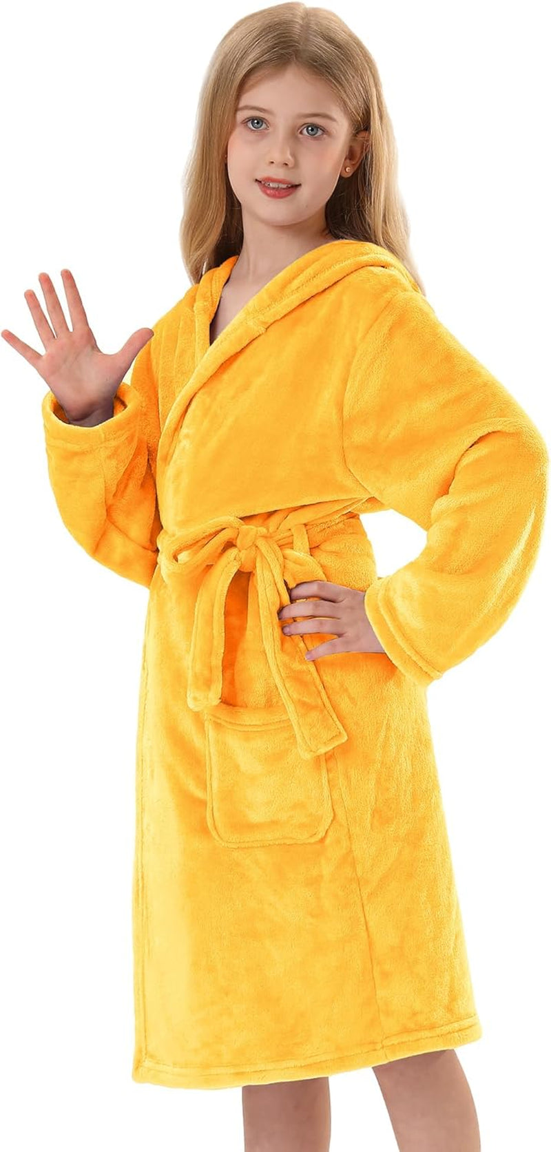 Girls Fleece Robe, Plush Hooded Soft Fuzzy Warm Fluffy Bathrobe for Kids 5-14 Years