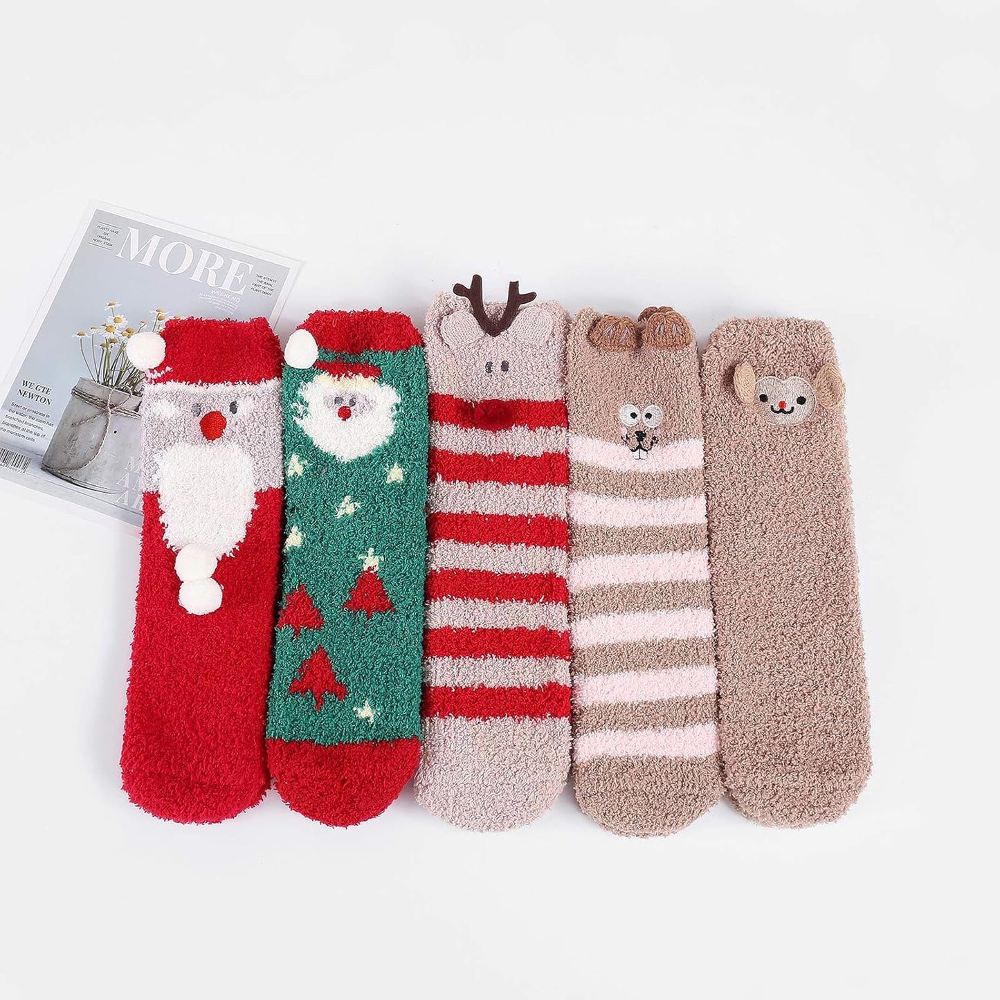 Womens Christmas Fuzzy Socks Fluffy Cozy Warm Super Soft Slipper Home Socks for Christmas