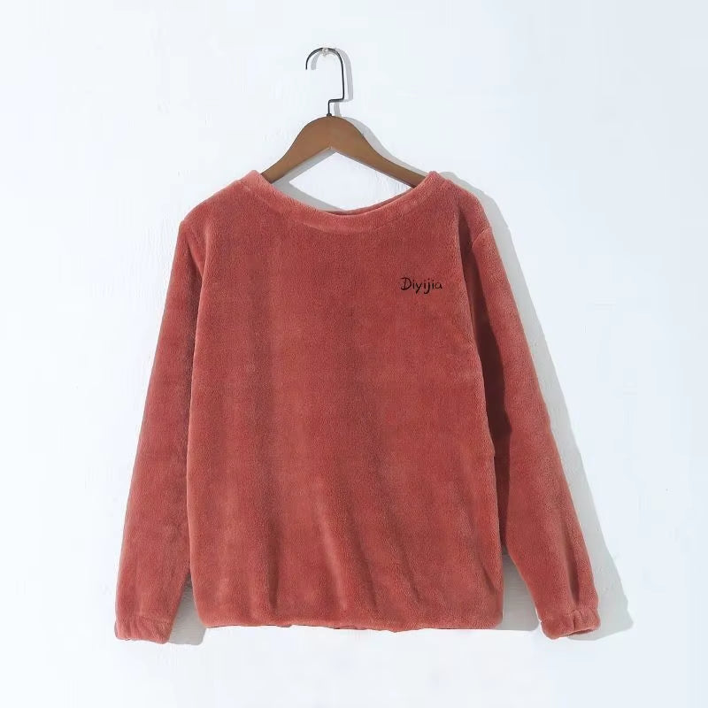 Women Velvet Pajama Set Loose Top and Warm Pants Home Casual Warm Woolen Suit Women Fleece Sets Winter Tracksuits