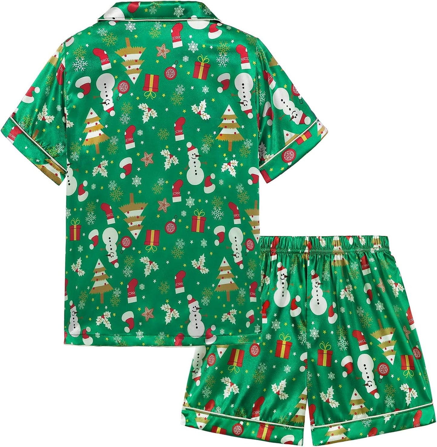 Pajama Set for Kid Baby Boy Girl Button-Up Silk Pajama Sleepwear Nightwear Loungewear Clothes Set Gifts for Kids