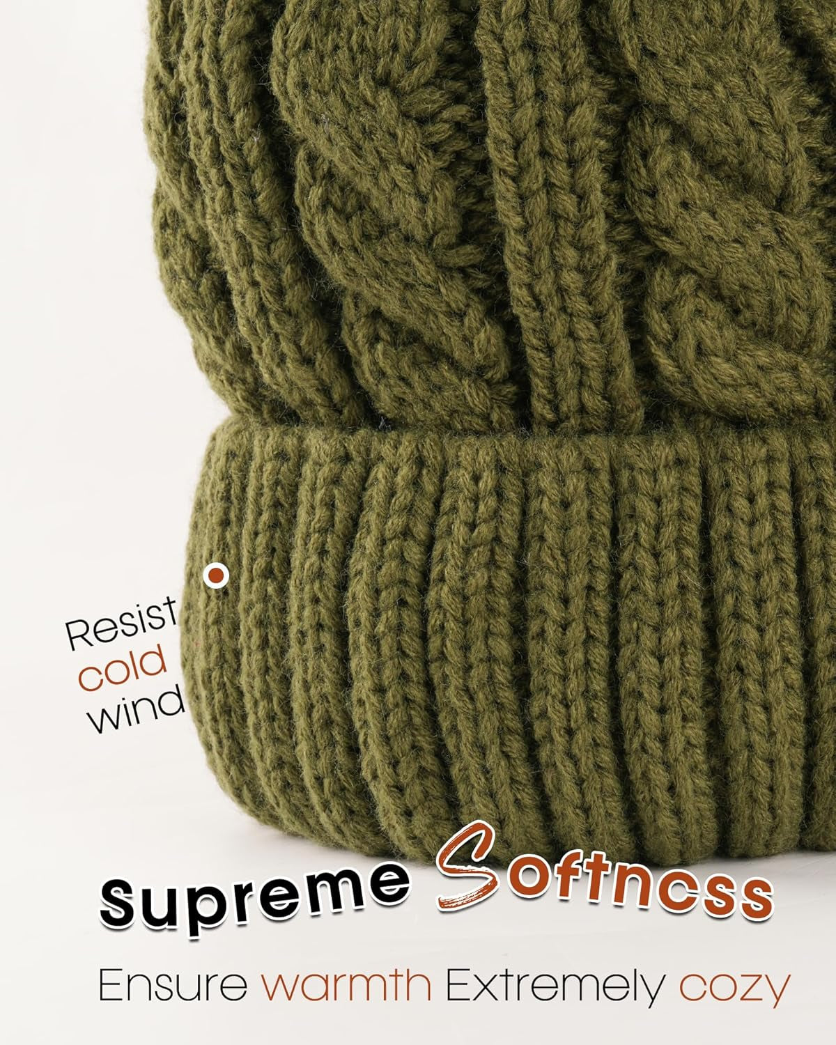 Winter Beanie Knit Hat for Women Warm Fleece Lined with Faux Fur Pom Poms Womens Thick Ski Hats Knitted Skull Cap