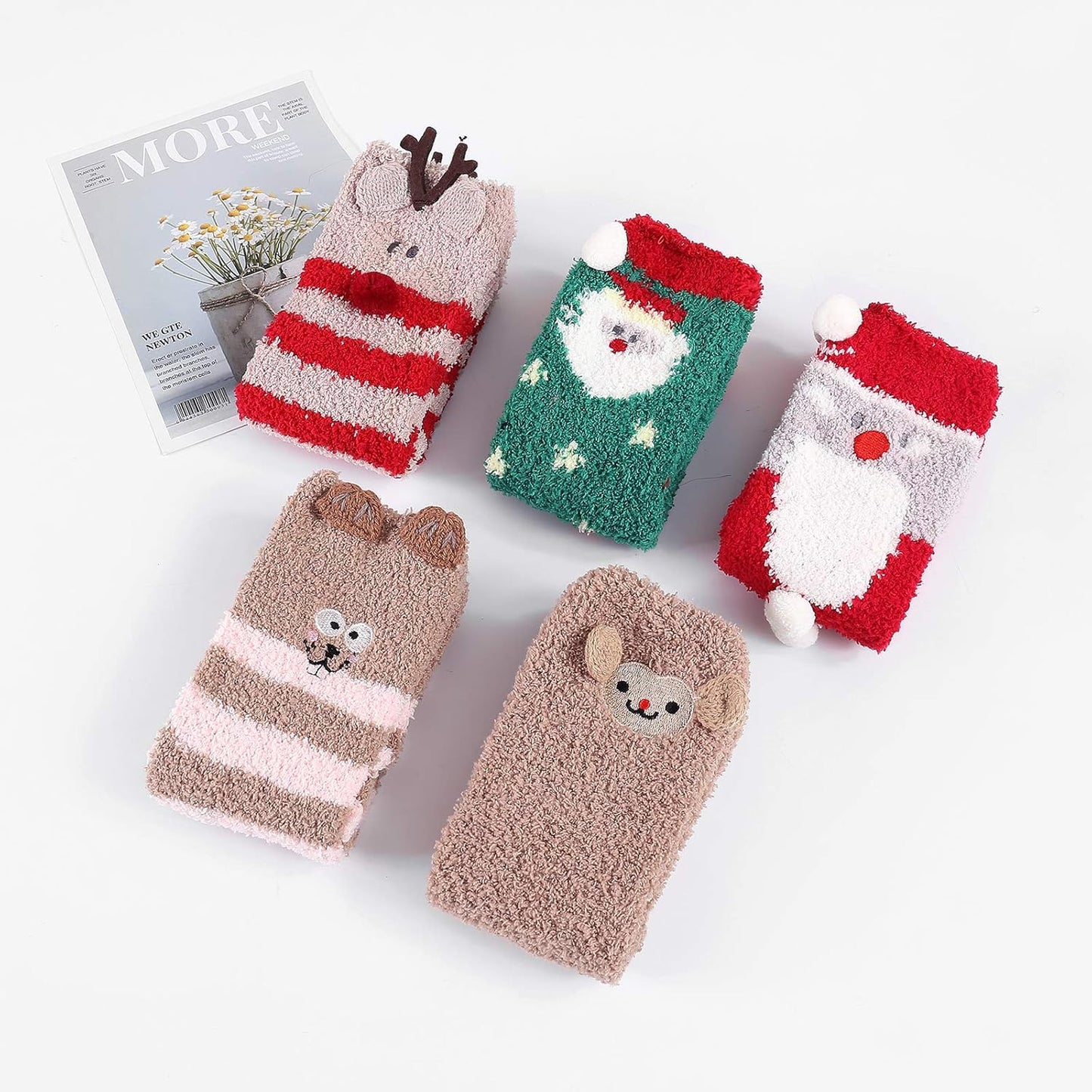 Womens Christmas Fuzzy Socks Fluffy Cozy Warm Super Soft Slipper Home Socks for Christmas
